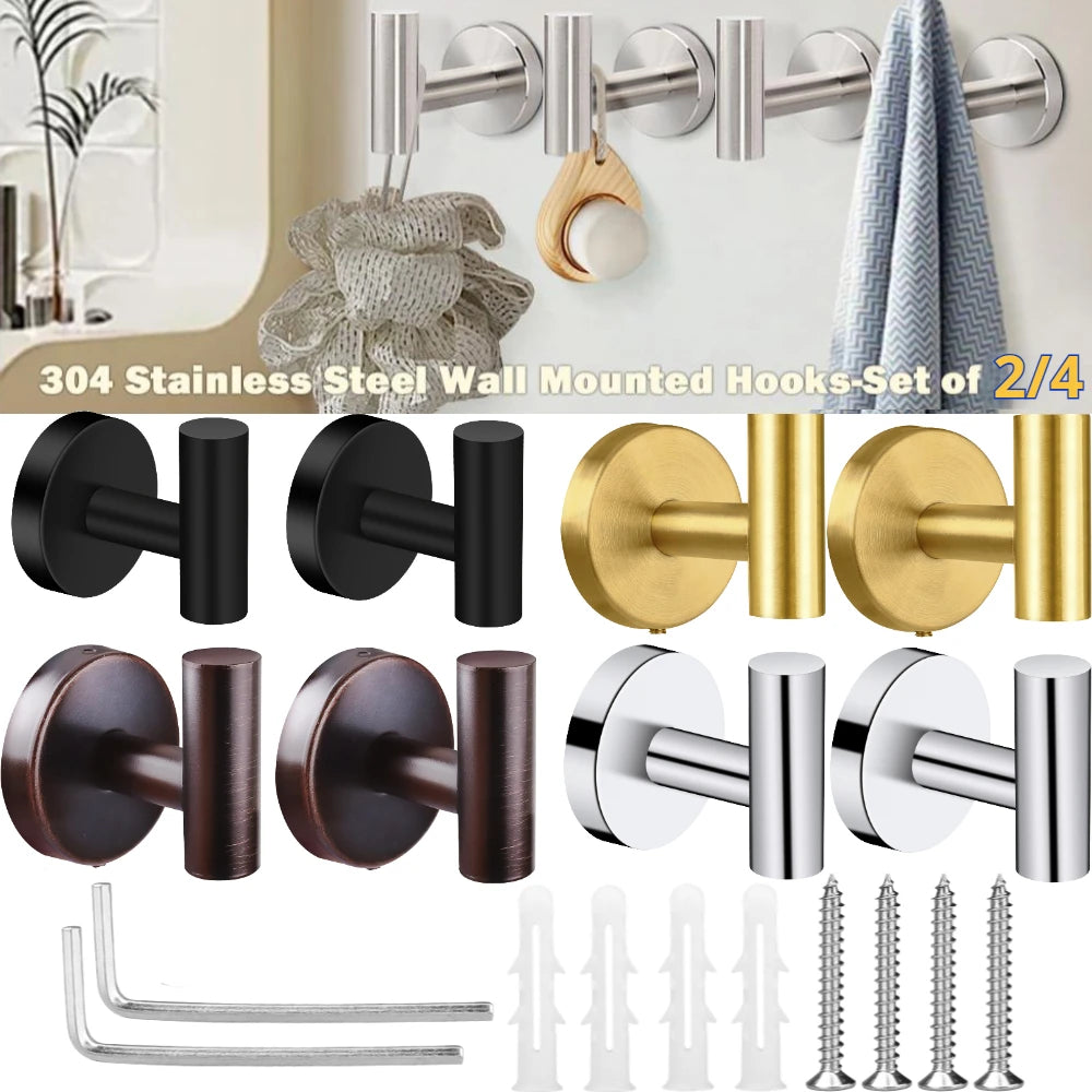 Reusable Stainless Steel Hook Bathroom Wall Mount Hooks Kitchen Bedroom Wall Hanger Robe Coat Holder Heavy Duty Towel Tool Peaceful Pleasures Health and Wellness
