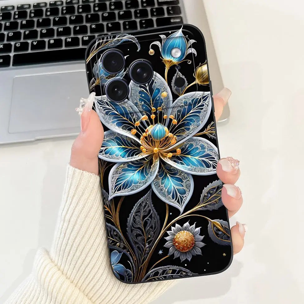 iPhone 17 Pro Silicone Case | Cute Kawaii Floral Painted Cover
