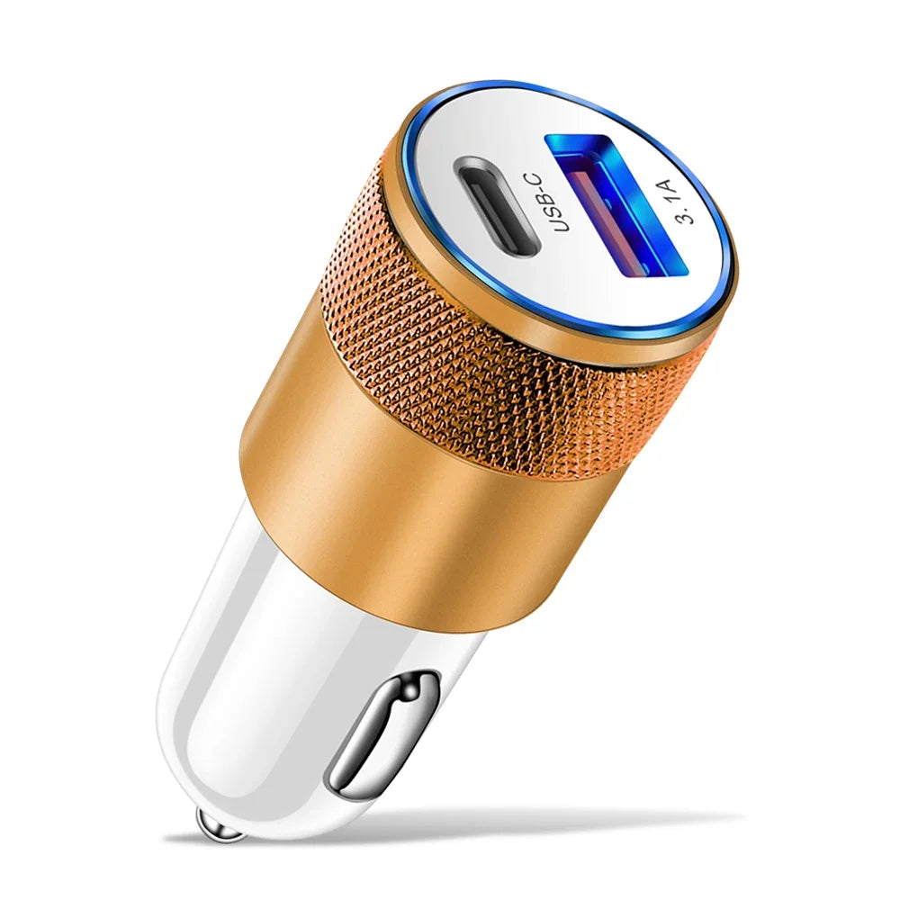 3.1A Dual USB & Type-C PD Fast Car Charger | iPhone Samsung