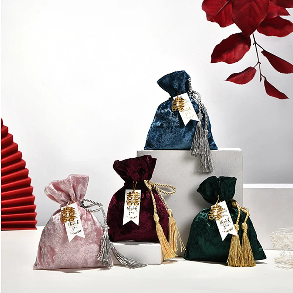 Velvet Drawstring Tassel Gift Bag | Wedding & Party Candy Pouch