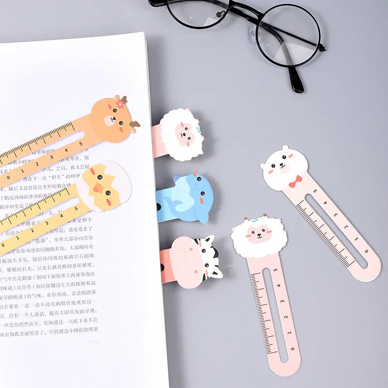 Cartoon Cute Animal Paper Bookmarks Card Suit Mini Ruler Markers Clip