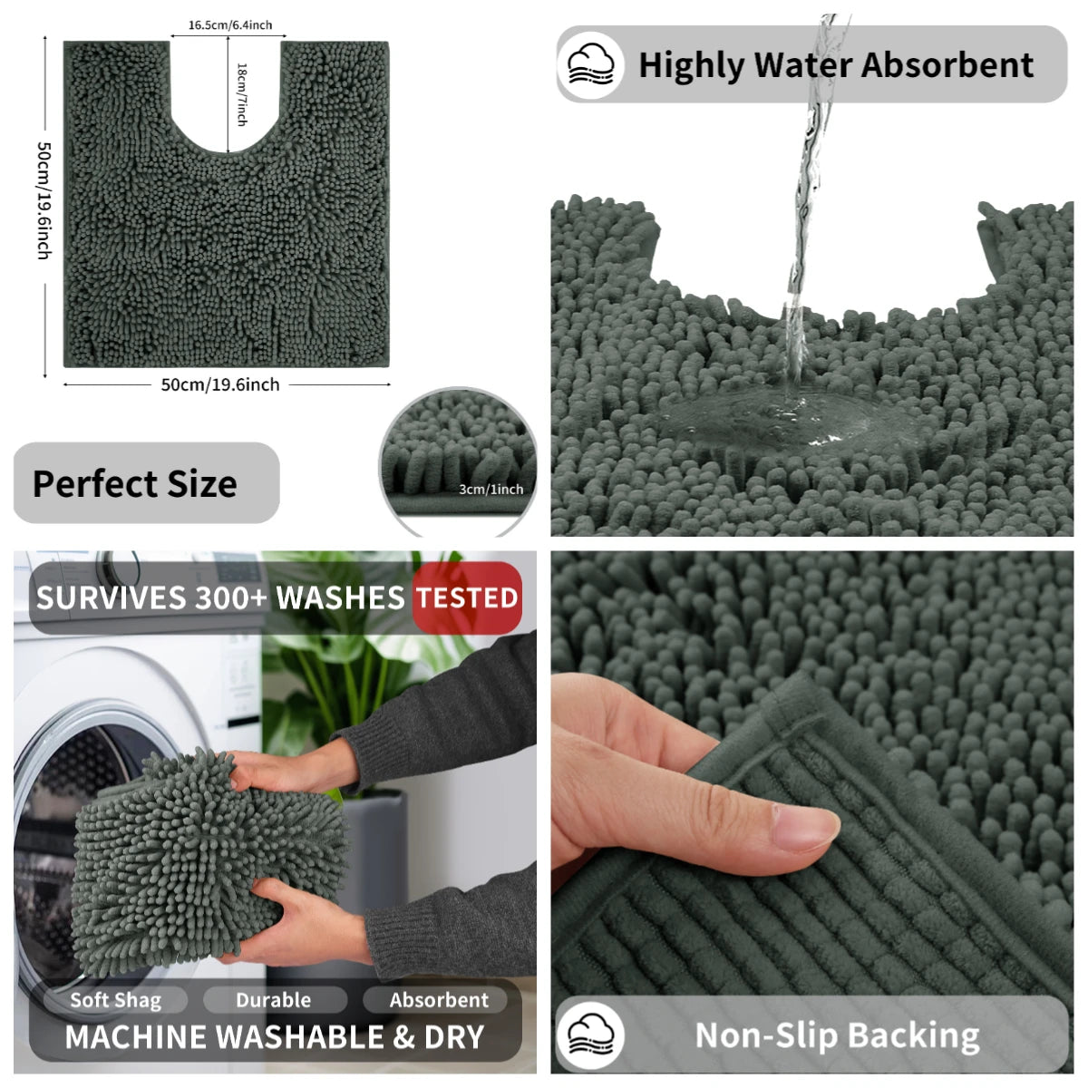 U-Shape Toilet Mat Non-Slip Shaggy Soft Pedestal Mat for Bathroom, Water Absorbent bath mat oilet Mat for Floor Dry Pedestal Mat Peaceful Pleasures Health and Wellness