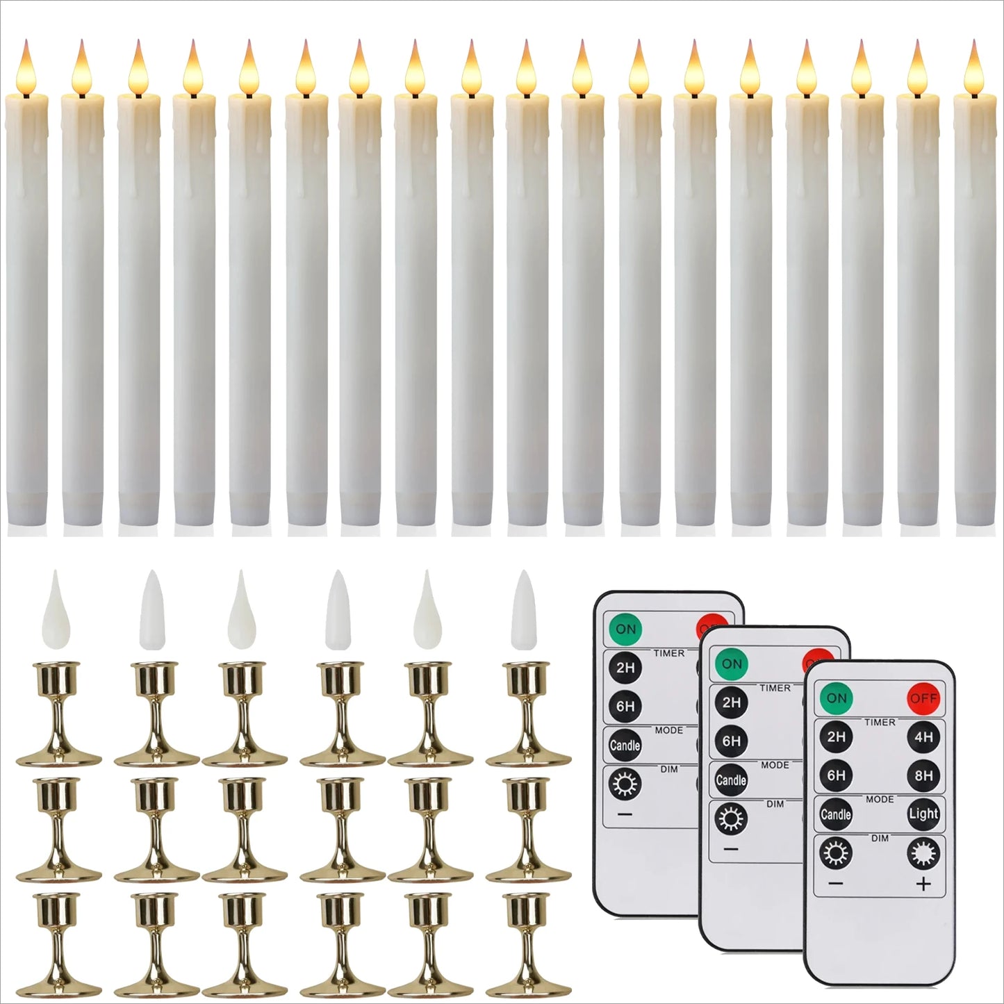 Flameless Candles with Remote Timer Battery Operated LED Flickering Taper Candle for Christmas Decor with 6 Pack Gold Holder Peaceful Pleasures Health and Wellness 18pc white
