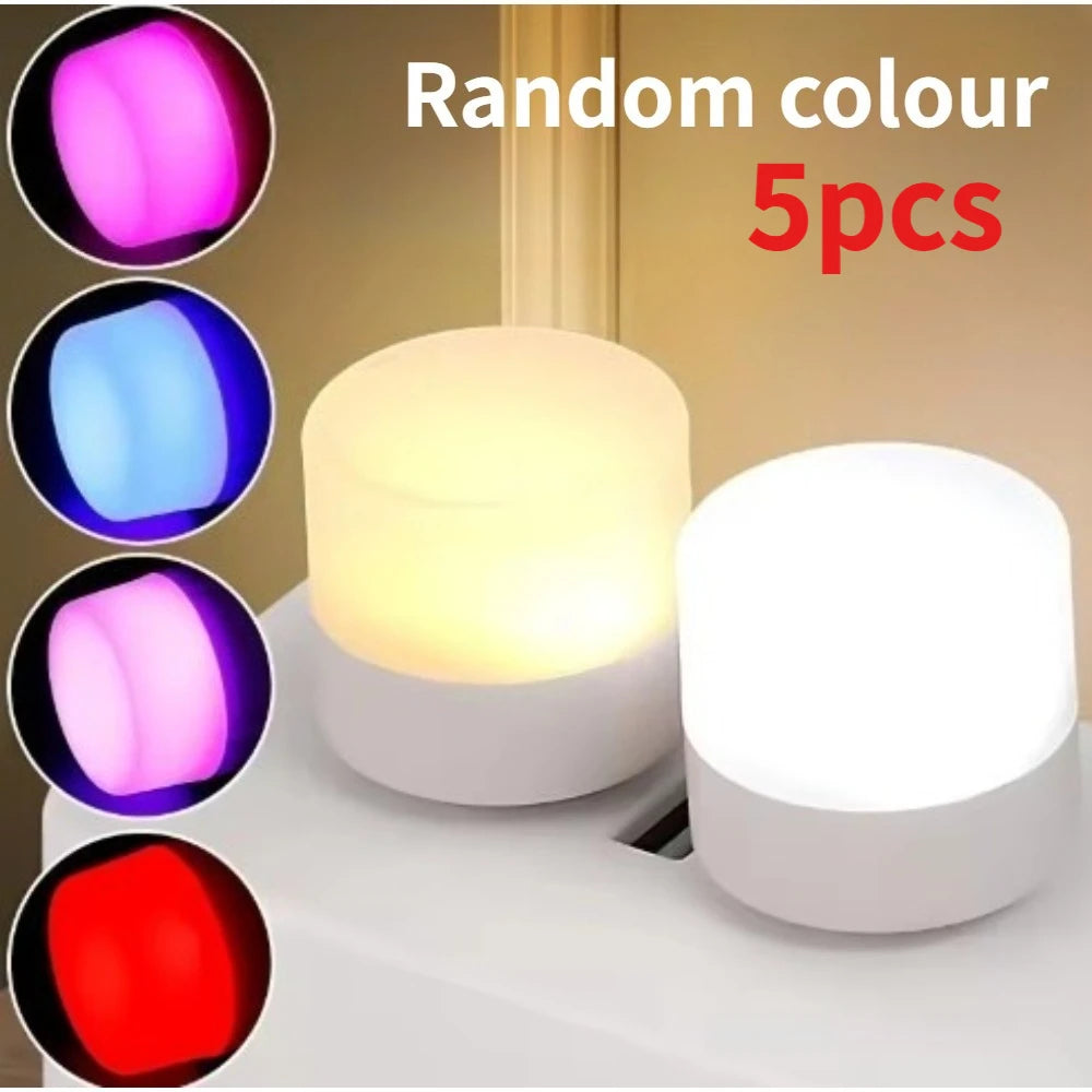 Mini USB Night Light Random Colours Eye Protection Book Reading Light USB Plug Computer Mobile Power Charging LED Night Lamp Peaceful Pleasures Health and Wellness 5pcs
