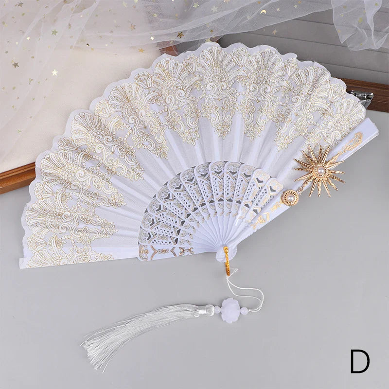 Ladies Lace Folding Hand Fan with Tassels | Wedding & Dance