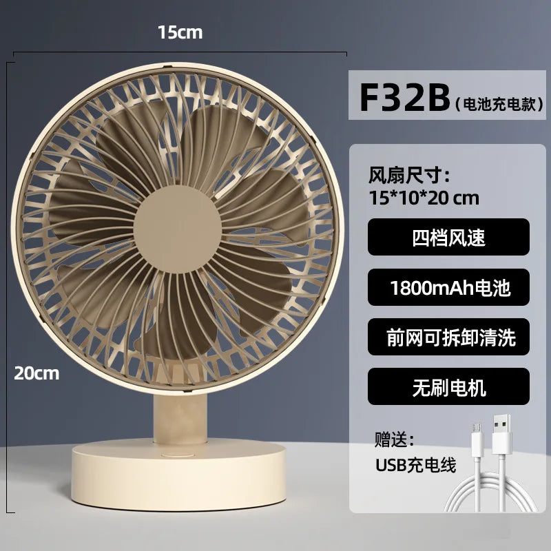 6-Inch Rechargeable Desktop Fan – 4-Speed USB Oscillating Fan