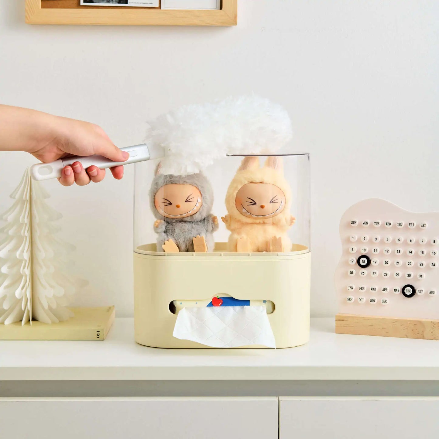 Collectible Figure Tissue Box - Clear Dustproof Display Case for Vinyl Toys with Creative Desktop Design Box Storage Peaceful Pleasures Health and Wellness