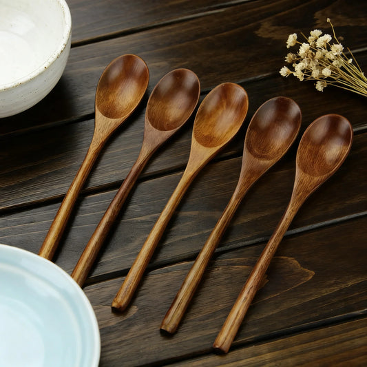 5-Piece Natural Wooden Spoon & Fork Set – Eco-Friendly Tableware Wooden Utensil Set Oasis Select
