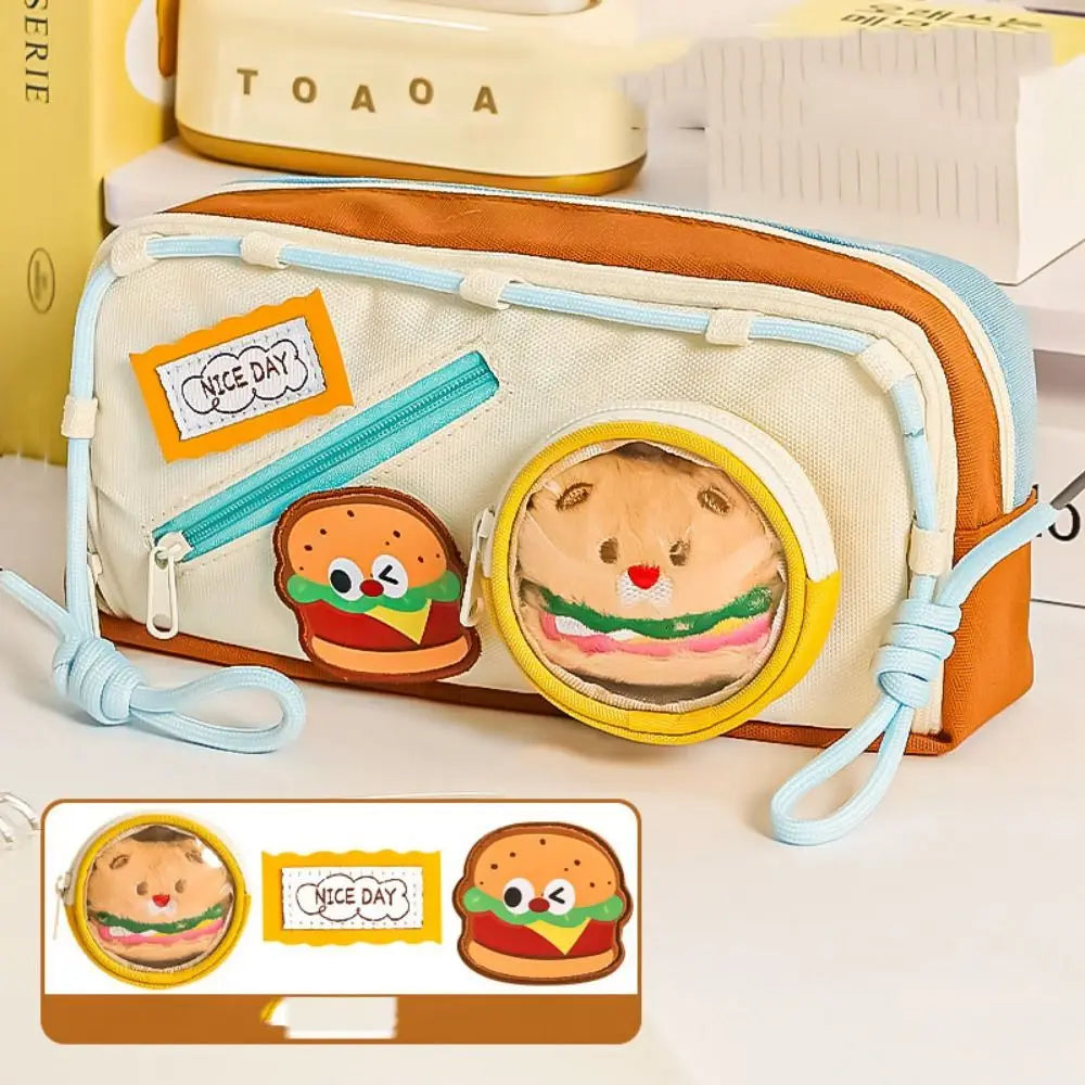 Large Capacity Hamburger Pencil Case Aesthetic Portable School Cases Pouch Kawaii Delicious Food Bag Organizer Box Student Peaceful Pleasures Health and Wellness
