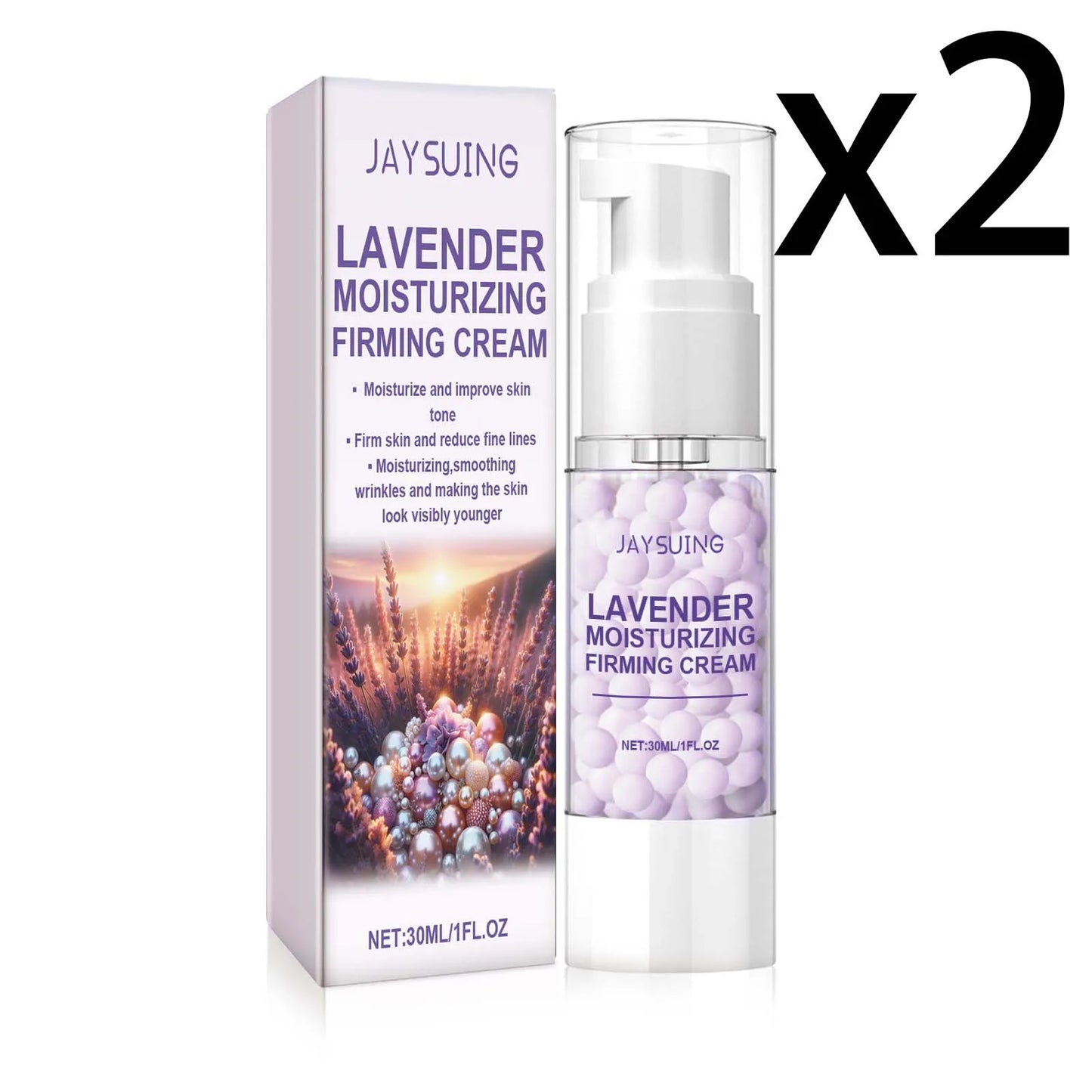 Pearl Face Cream Moisturize Brighten Reduce Fine Lines Increase Skin Elasticity Relieve Dullness Lavender Hyaluronic Acid Cream Peaceful Pleasures Health and Wellness 2x30ml 30ml