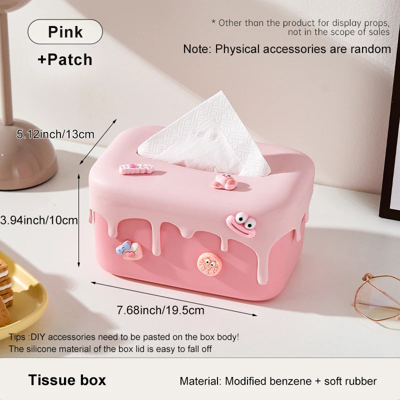 Dopamine Tissue Box High Aesthetic Home Living Room Bathroom Silicone Tissue Case Auto Lift Creative Paper Box Desktop Organizer Peaceful Pleasures Health and Wellness Pink