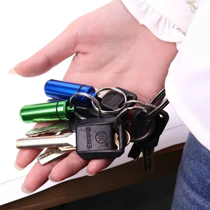 6pcs New High Quality Portable Mini Waterproof Aluminum Bottle Case Holder Keychain Tablet Storage Box Blue Peaceful Pleasures Health and Wellness