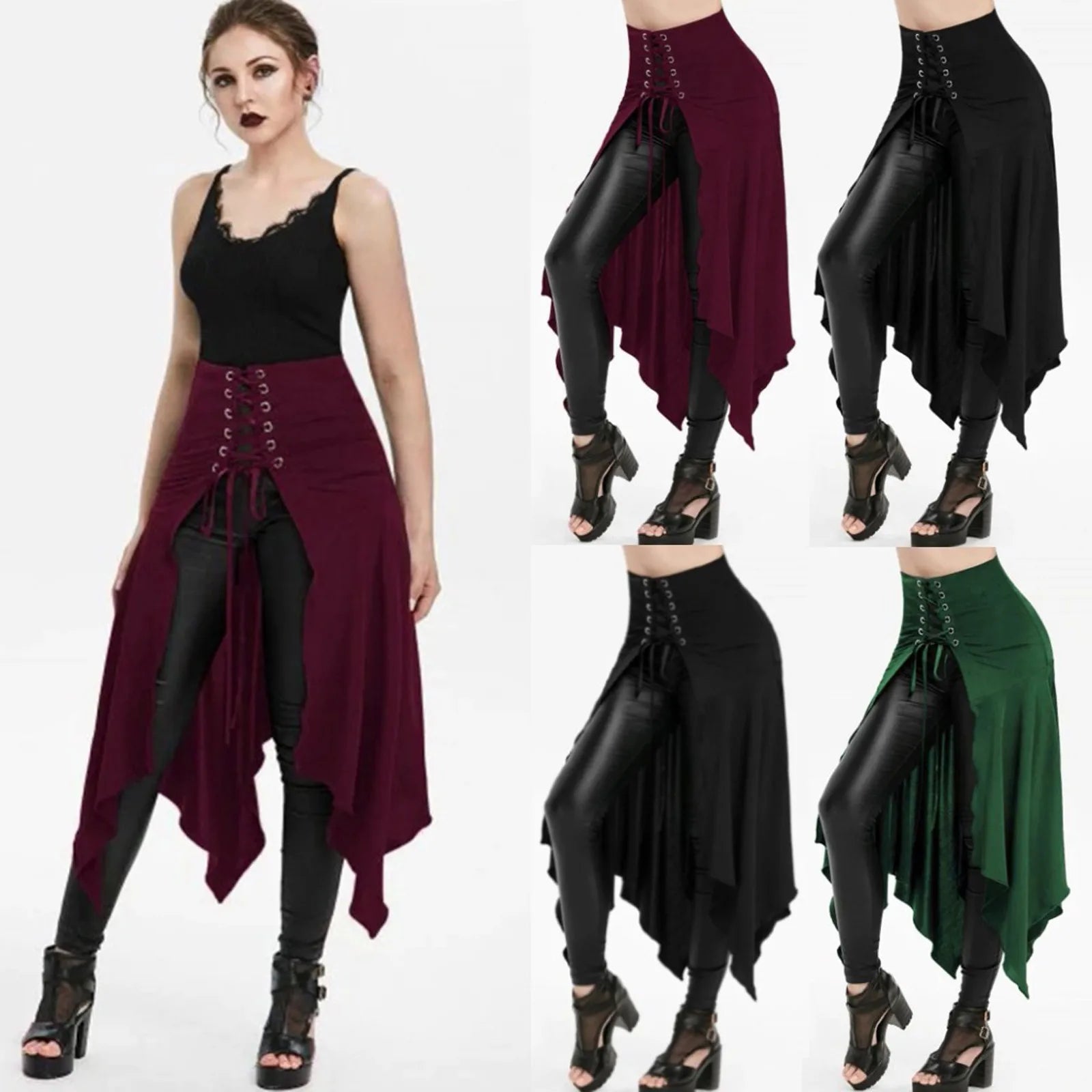 Gothic Skirt Black Medieval Vintage High Waist Skirt Lacing Irregular Umbrella Skirt Festival Steampunk Long Skirts For Women Peaceful Pleasures Health and Wellness