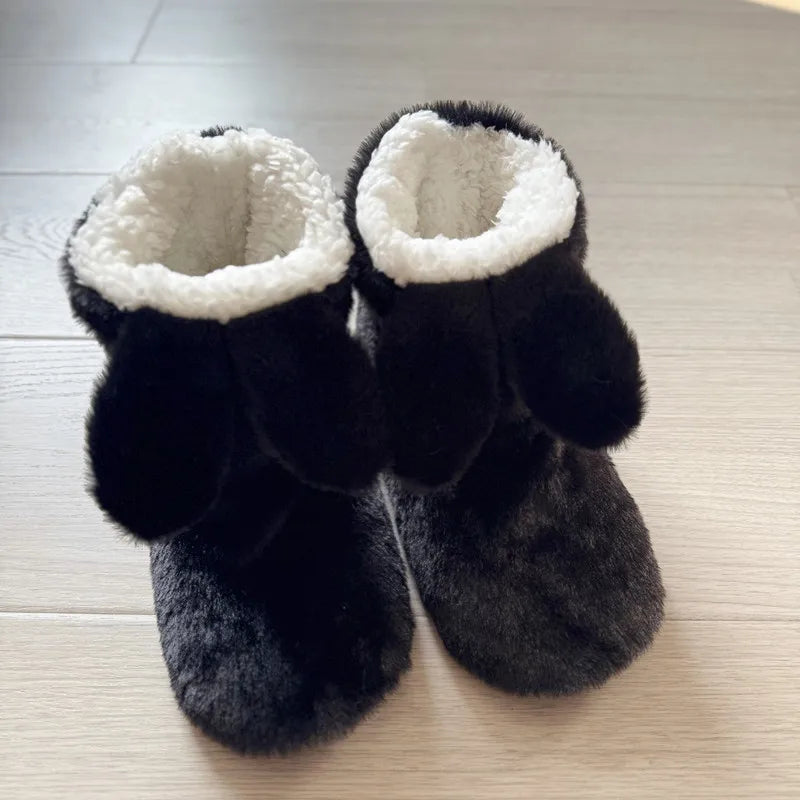 Women's Rabbit Ear Fuzzy Plush Slipper Boots | Warm Indoor Shoes