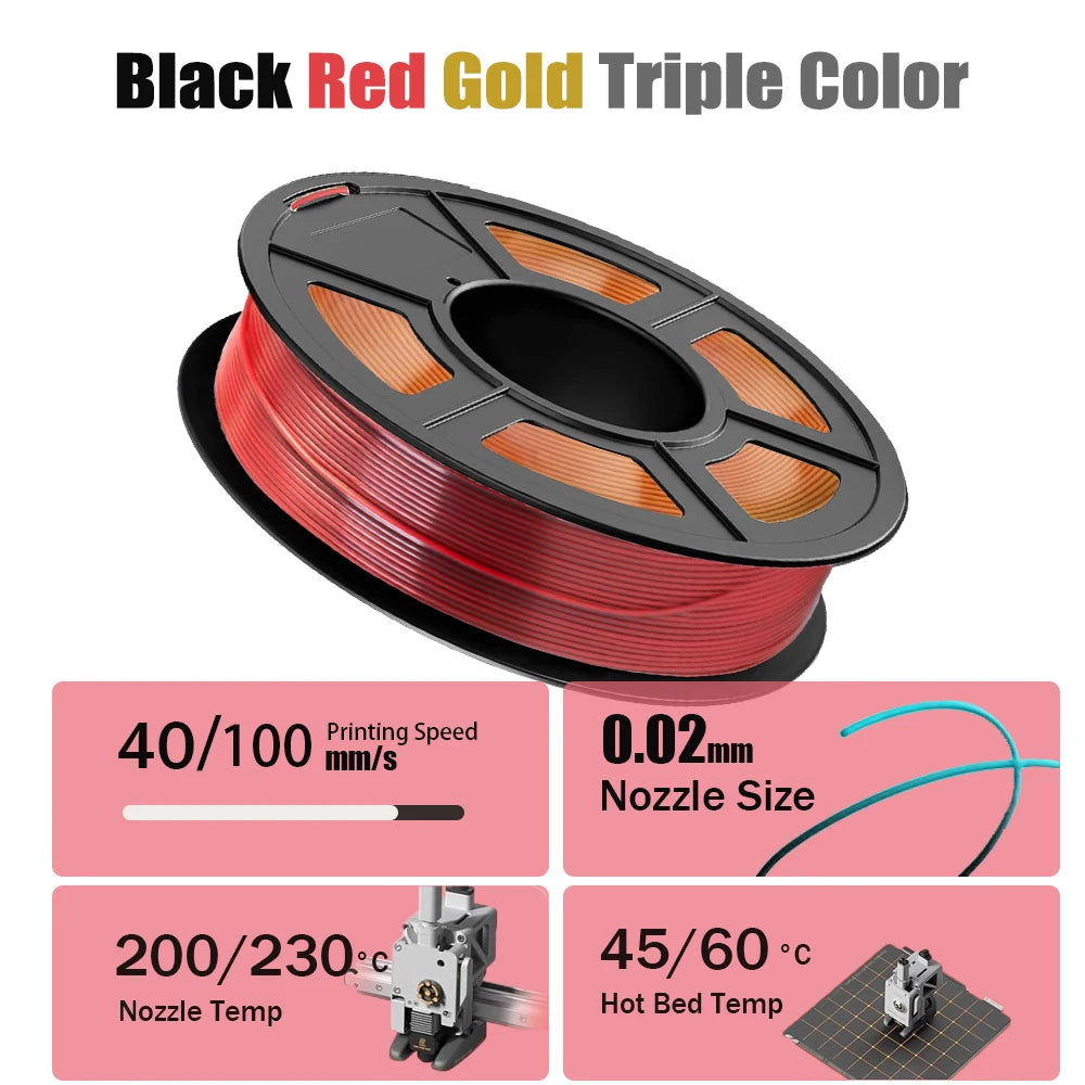 DINGSUN 4-Color Silk PLA+ Filament Bundle 1.75mm Shiny Finish
