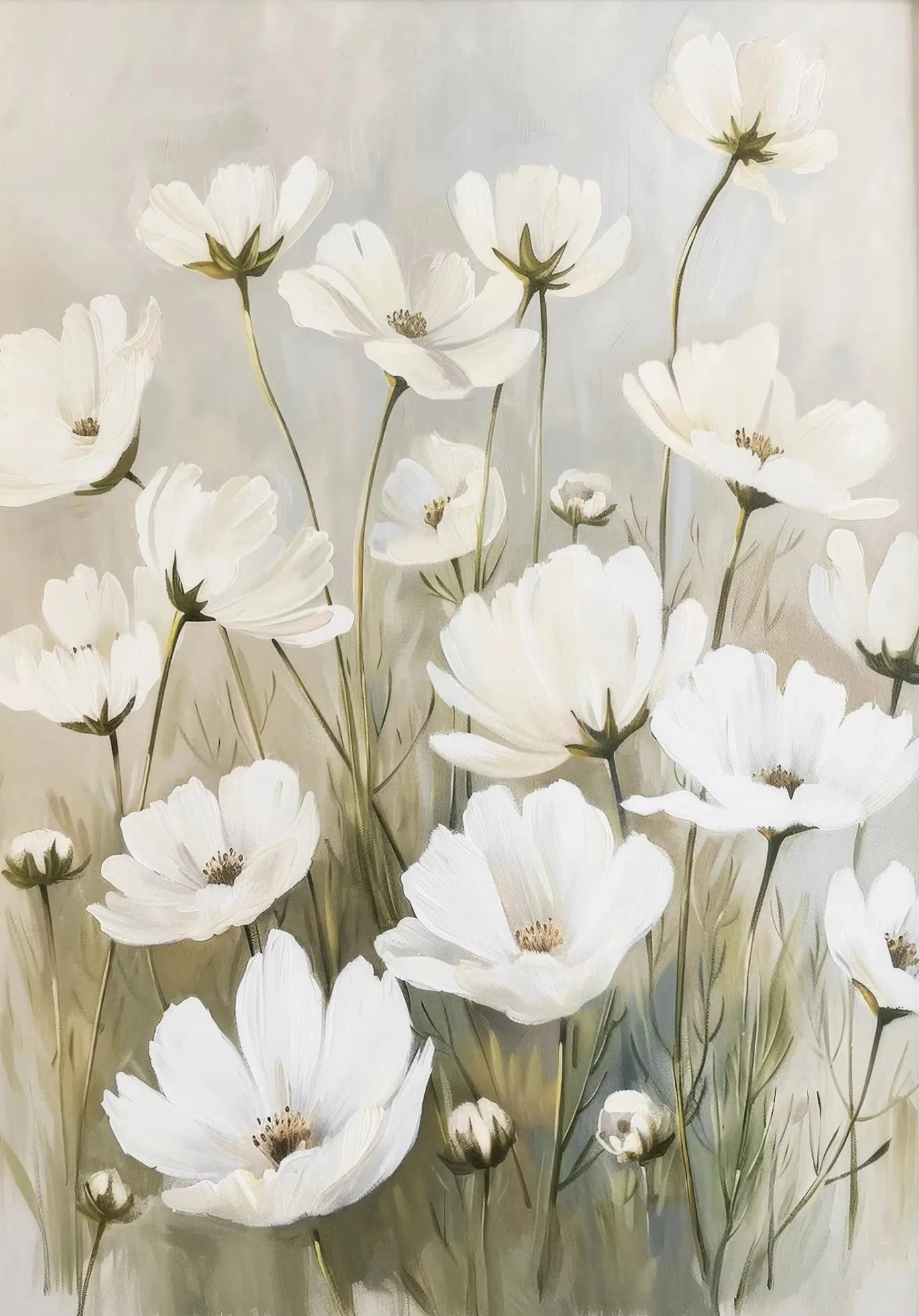 Vintage Spring Wildflowers Canvas Wall Art – Roses & Swans