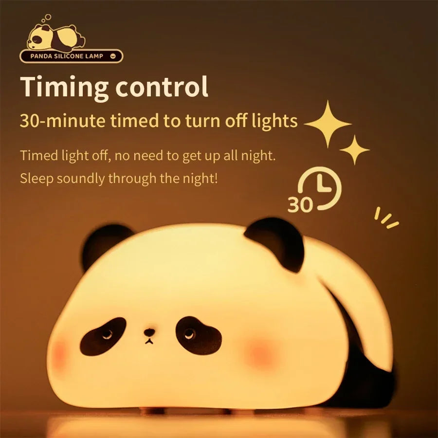 Cute Panda Silicone Patting Lamp Rechargeable Timing LED Night Light For Bedroom Bedside Room Decoration Kids Boys Birthday Gift Peaceful Pleasures Health and Wellness