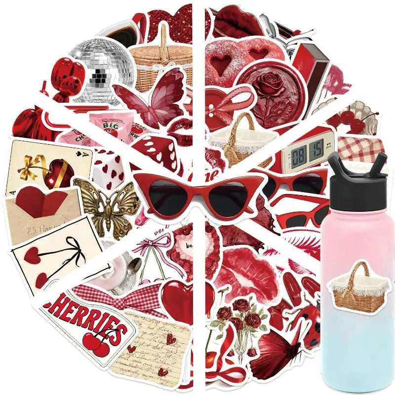 50-Pack Y2K Cherry Stickers – Laptop, Journal & Decor Decals