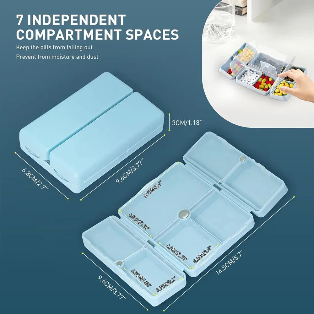 Magnetic Foldable Weekly Pill Organizer,7 Compartments Portable Travel pill Case,Small pill Box for Purse Pocket to Hold Vitamin Peaceful Pleasures Health and Wellness