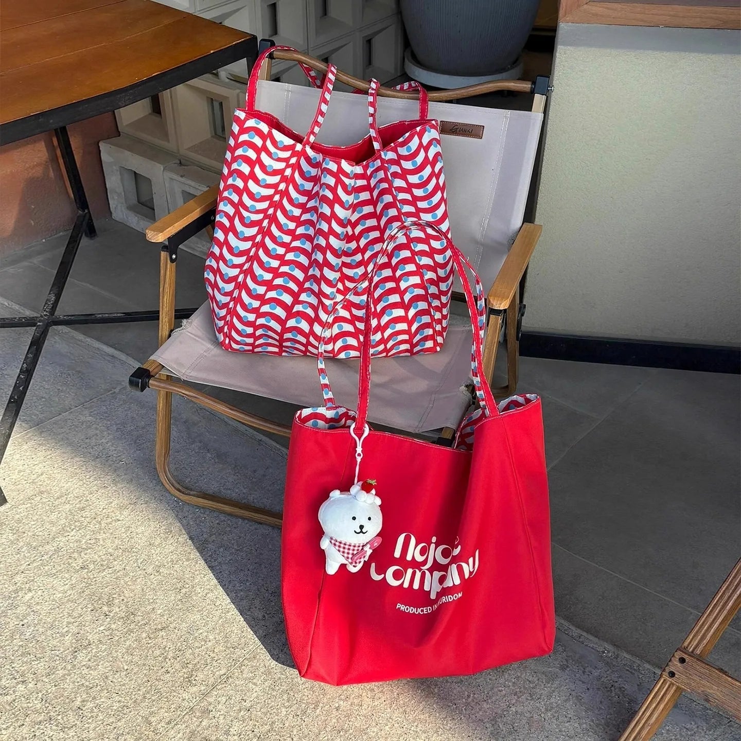 Simple Casual Tote Bag Daily New Large Capacity Double Sided Wave Pattern Canvas Shoulder Bag Commute Lazy Style High Capacity Peaceful Pleasures Health and Wellness