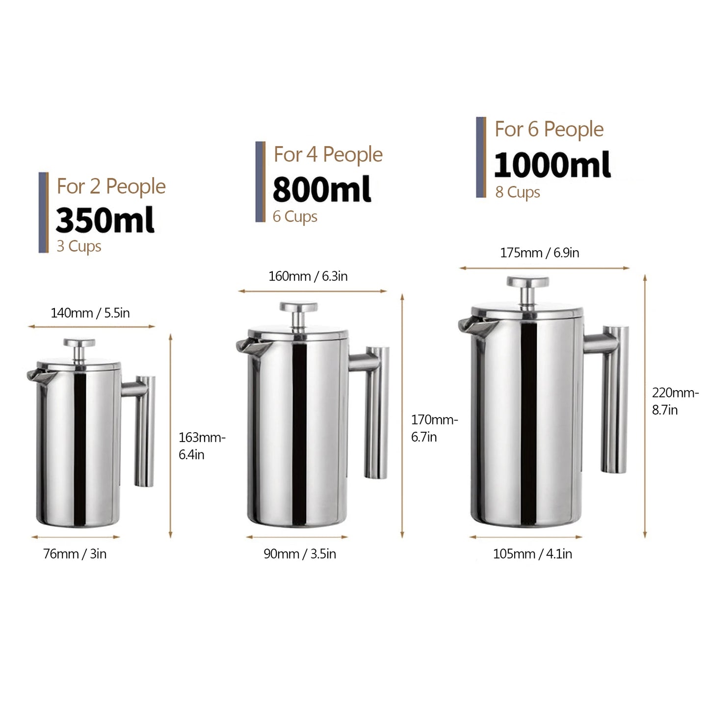 350ml/800ml/1000ml French Press Coffee Maker Stainless Steel Double Walled Insulated Coffee Maker Pot coffee maker coffee pot Peaceful Pleasures Health and Wellness 1000ml