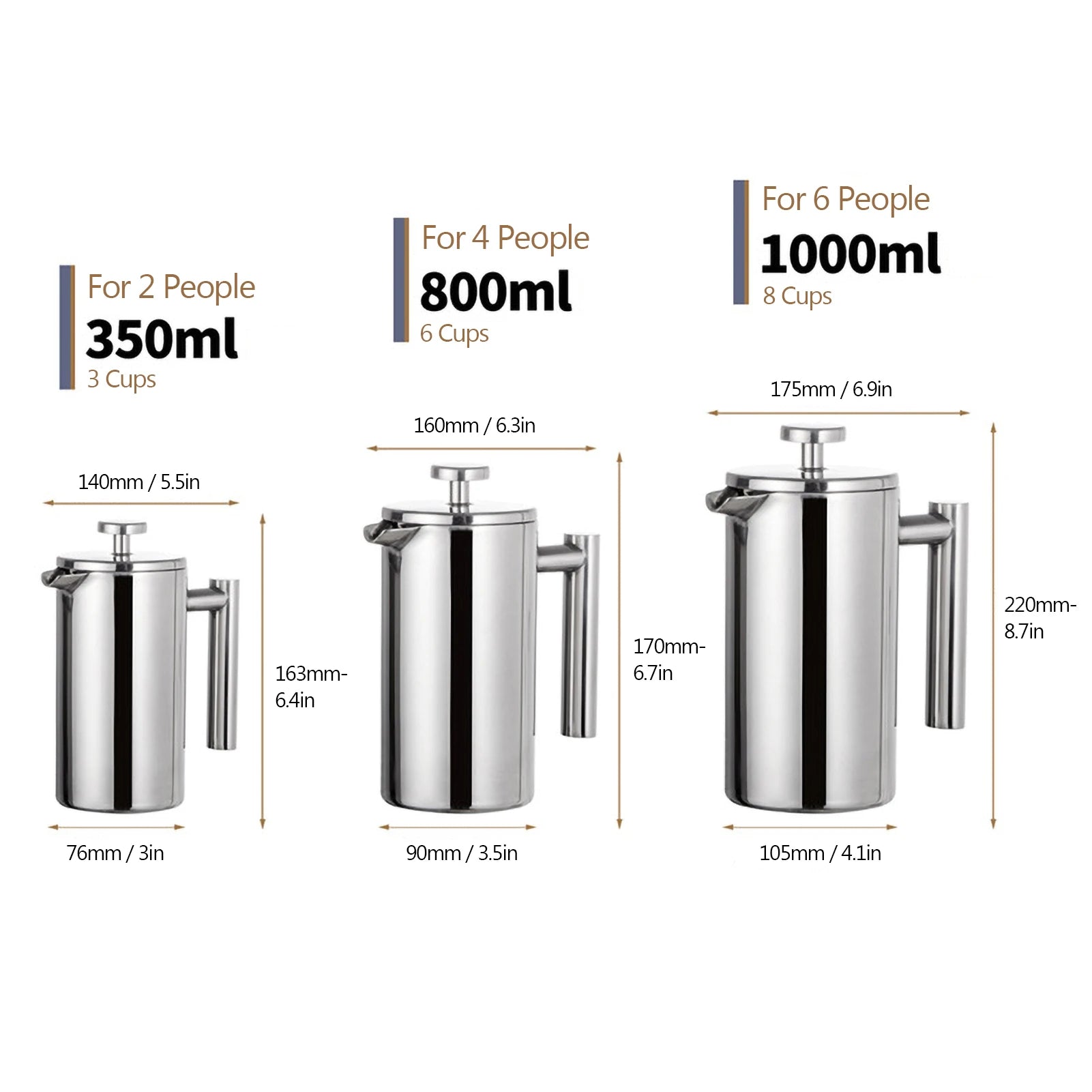 350ml/800ml/1000ml French Press Coffee Maker Stainless Steel Double Walled Insulated Coffee Maker Pot coffee maker coffee pot Peaceful Pleasures Health and Wellness 1000ml