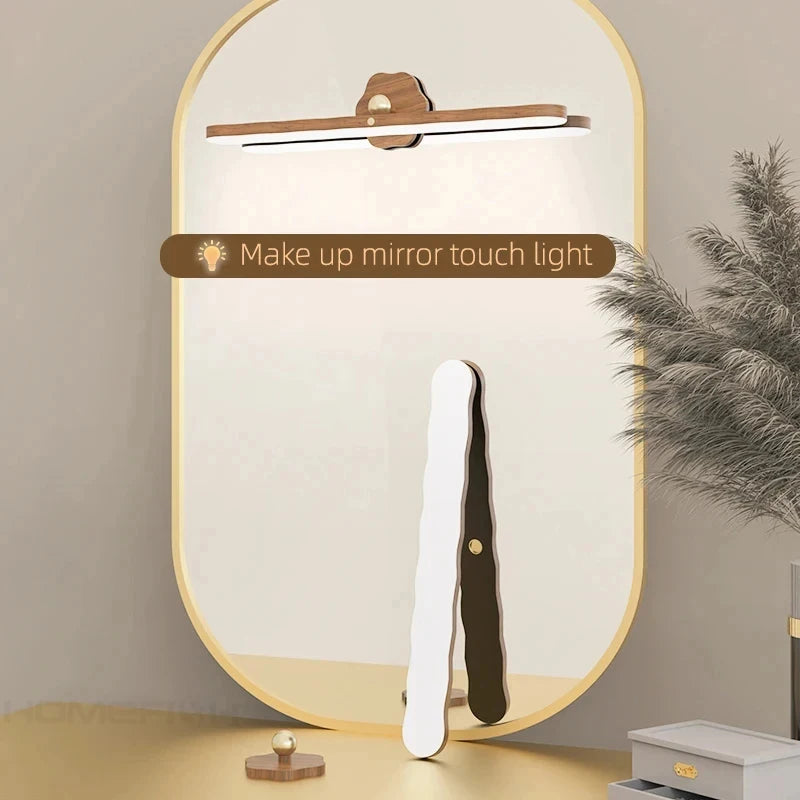 Wooden LED Night Light Mirror Front Fill Light Portable Rechargeable Magnetic Wall Lamp For Bedroom Bedside Lamp Touch switch Peaceful Pleasures Health and Wellness