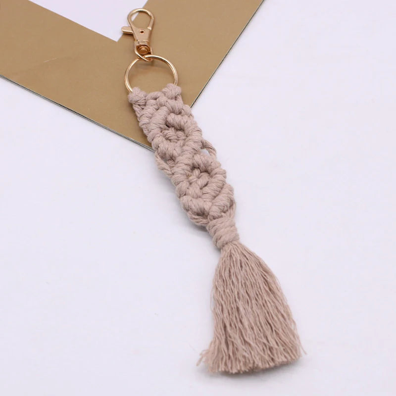 Boho Macrame Braided Keychain Wristlet Bracelet Key Fob Strap