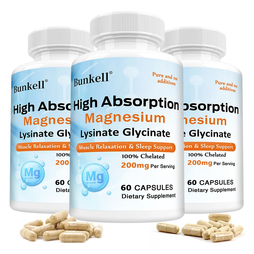 Magnesium Lysine Glycinate Chelate 200mg - High Absorption Chelated Magnesium, Muscle Relaxation, Sleep Stress & Anxiety Support Peaceful Pleasures Health and Wellness 60 count-3 bottle