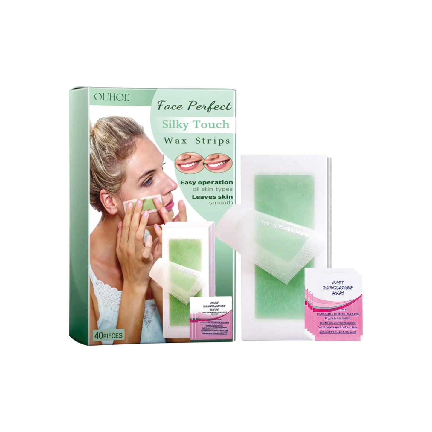 40-Piece Cold Wax Strips – Face & Body Hair Removal with Aloe