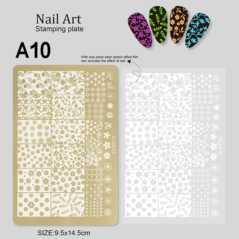 Large Gold Nail Stamping Plates Butterfly Flower Bamboo Forest Pattern Stainless Steel Stencil Nail Art Stamps Template Peaceful Pleasures Health and Wellness A10