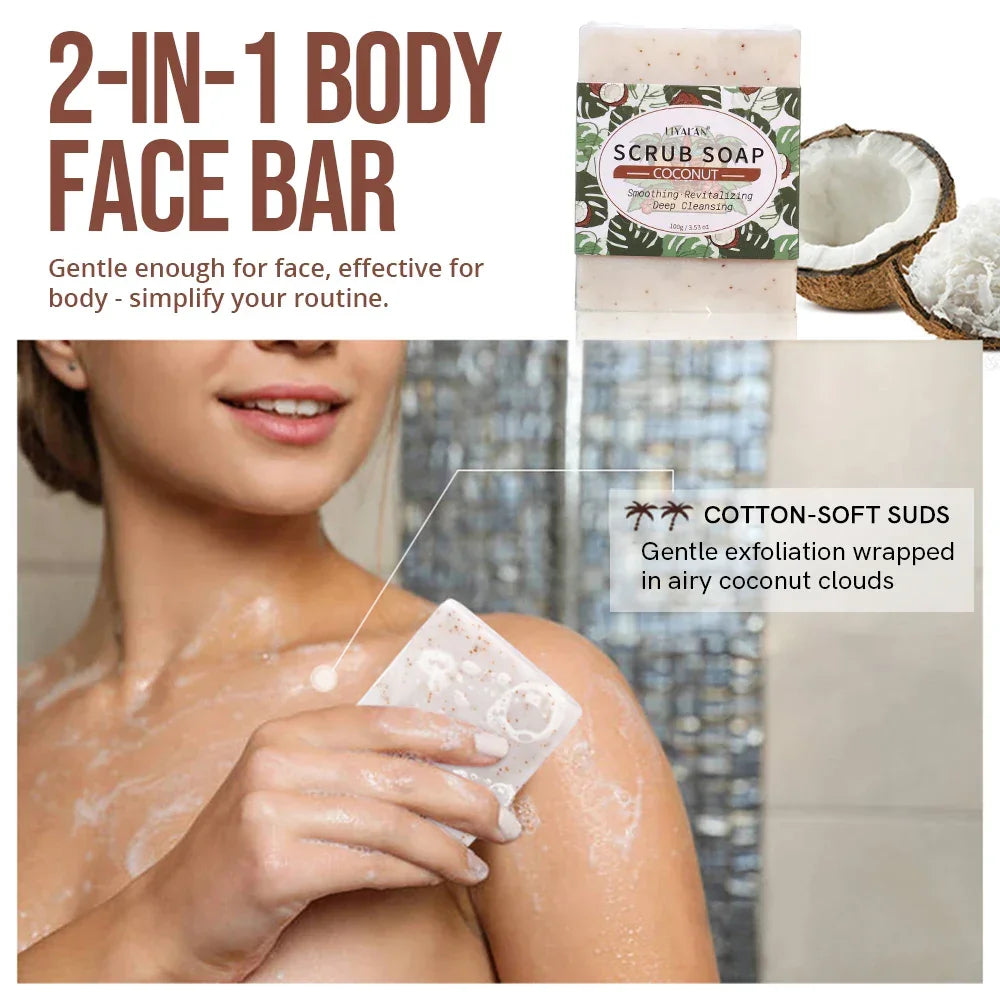 Coconut Scrub Bar Soap – 2-in-1 Exfoliating Body Wash Peaceful Pleasures Health and Wellness