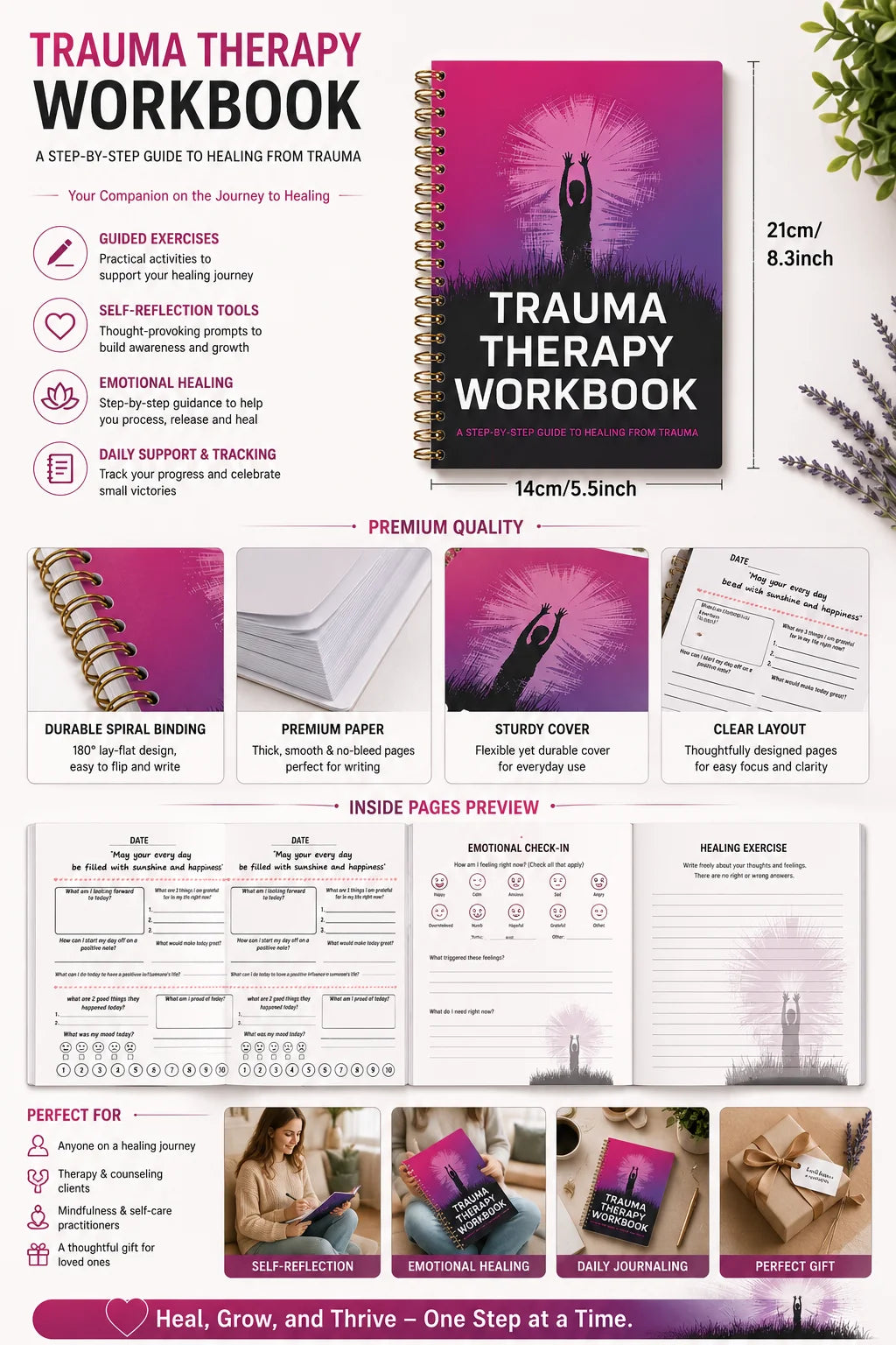 Trauma Therapy Workbook Emotional Healing Spiral Bound Journal Daily