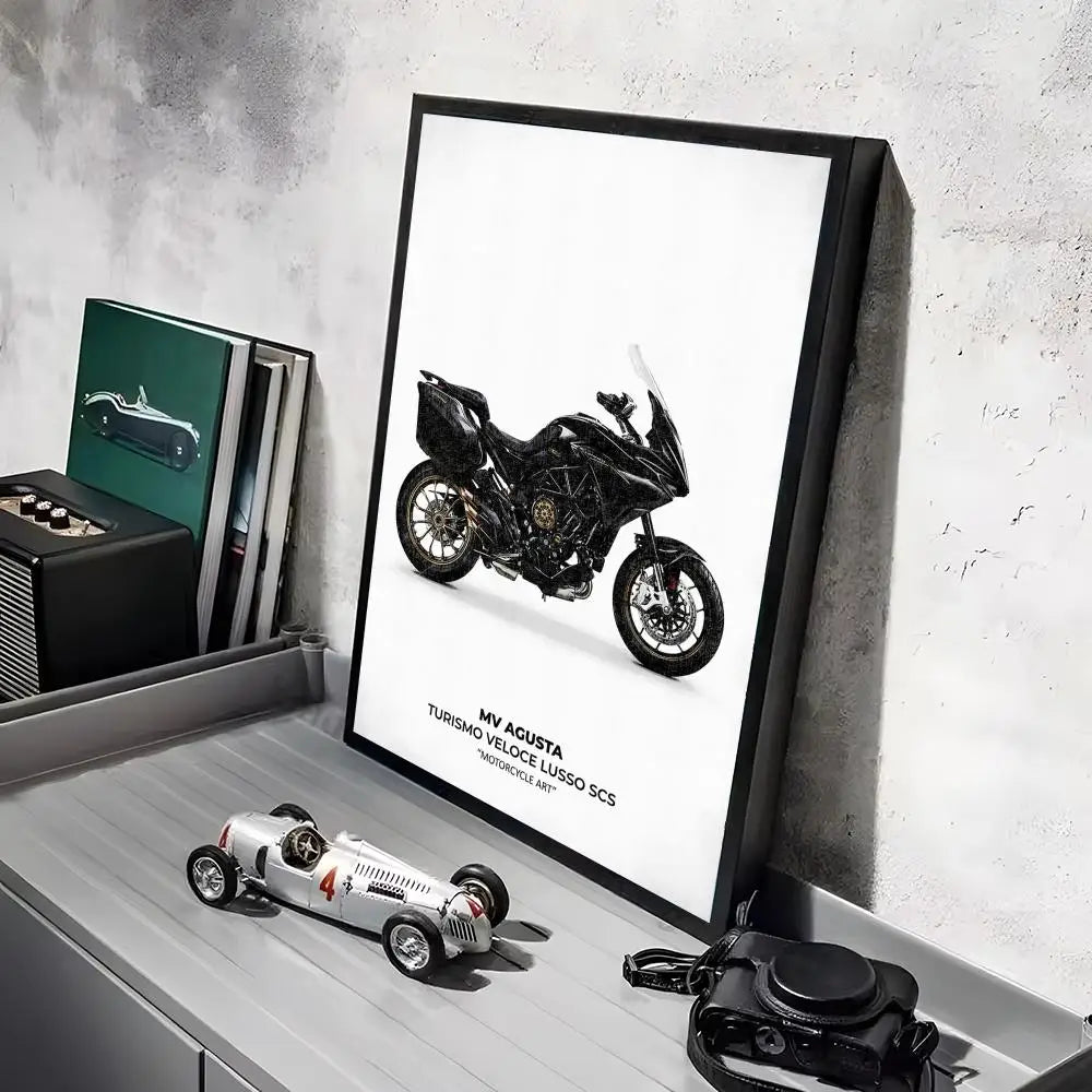 Cool Motorcycle A_AgustaS Design HD Linen Canvas Poster Wall Art Prints for Living Room Bedroom Office Home Decoration Gift Peaceful Pleasures Health and Wellness Black19 55x75cm
