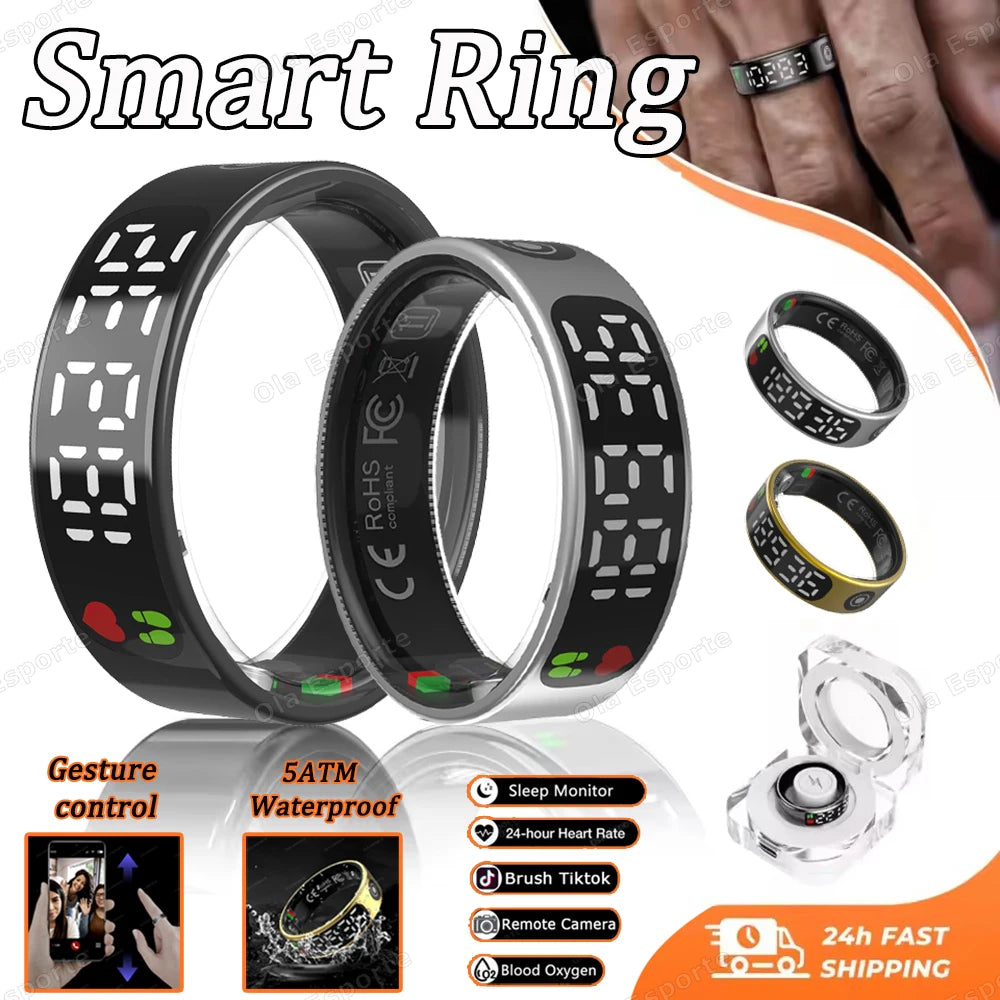 Smart Ring LED Display – Heart Rate & SpO2 Fitness Tracker