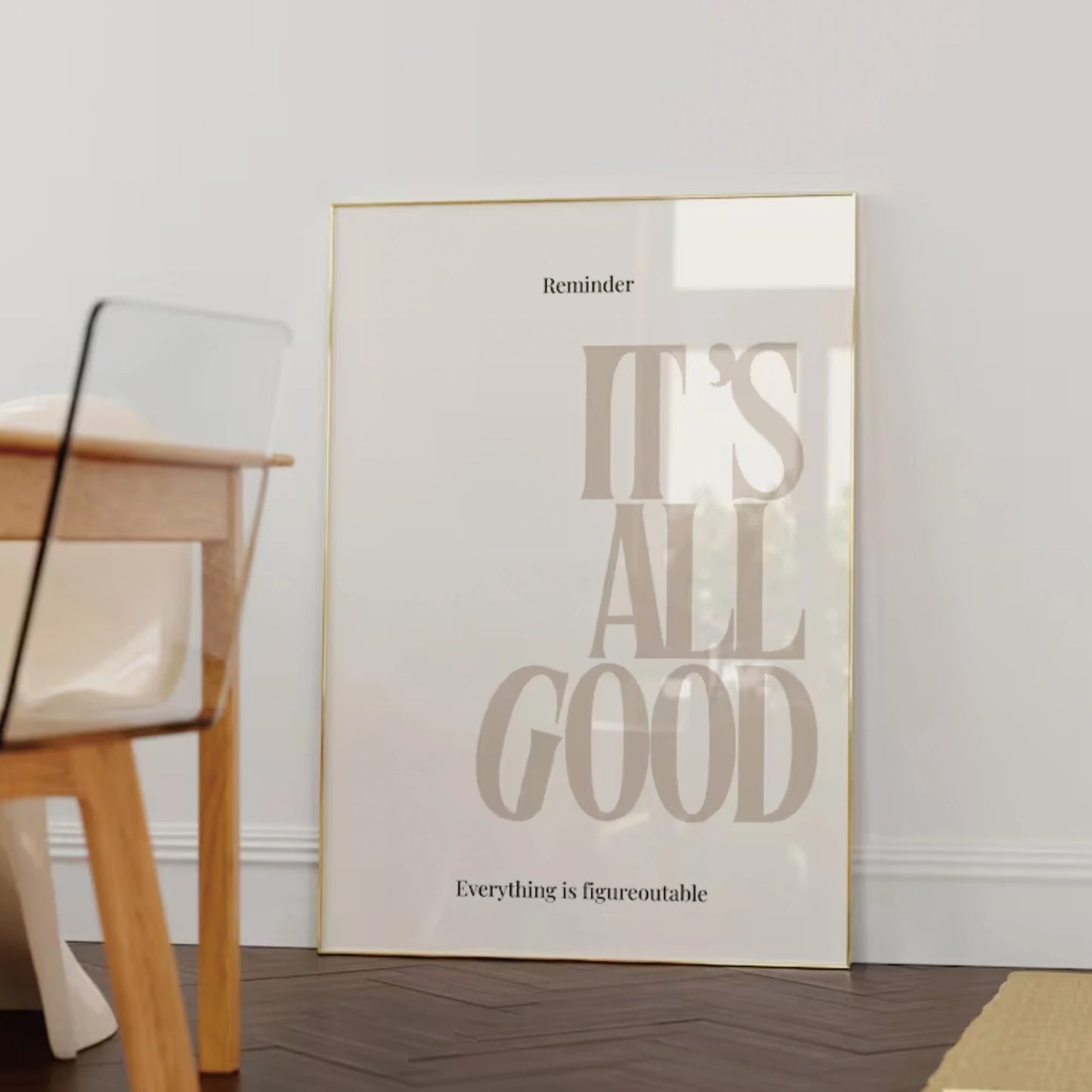 Beige Minimalist "It's All Good" Empowerment Canvas Wall Art