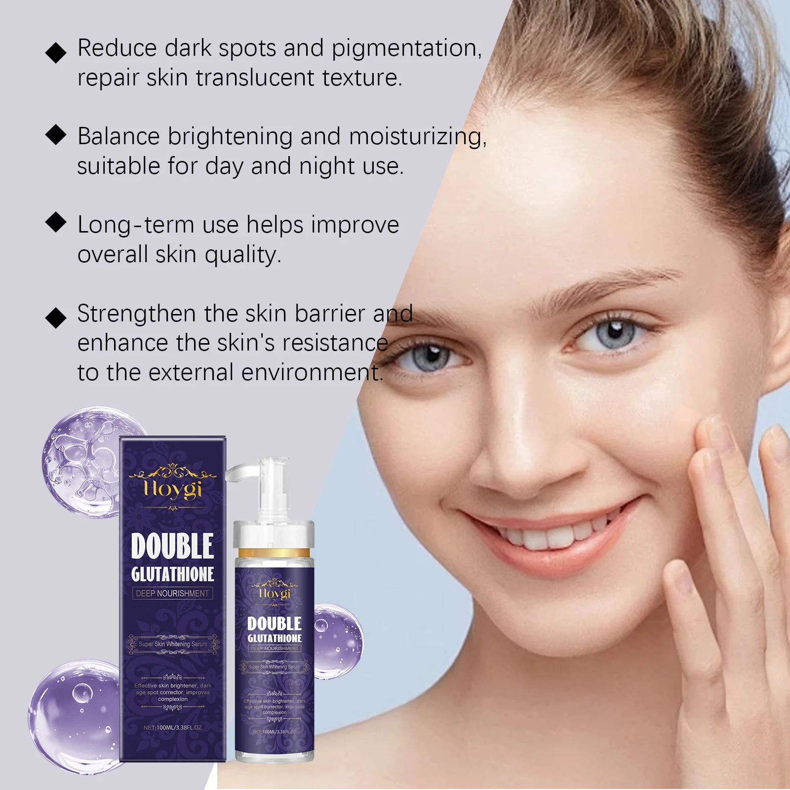 Double Glutathione Facial Serum Dark Spots Removal Reduce Pigmentation Brightening Skin Tone Improve Dullness Nourishing Essence Peaceful Pleasures Health and Wellness