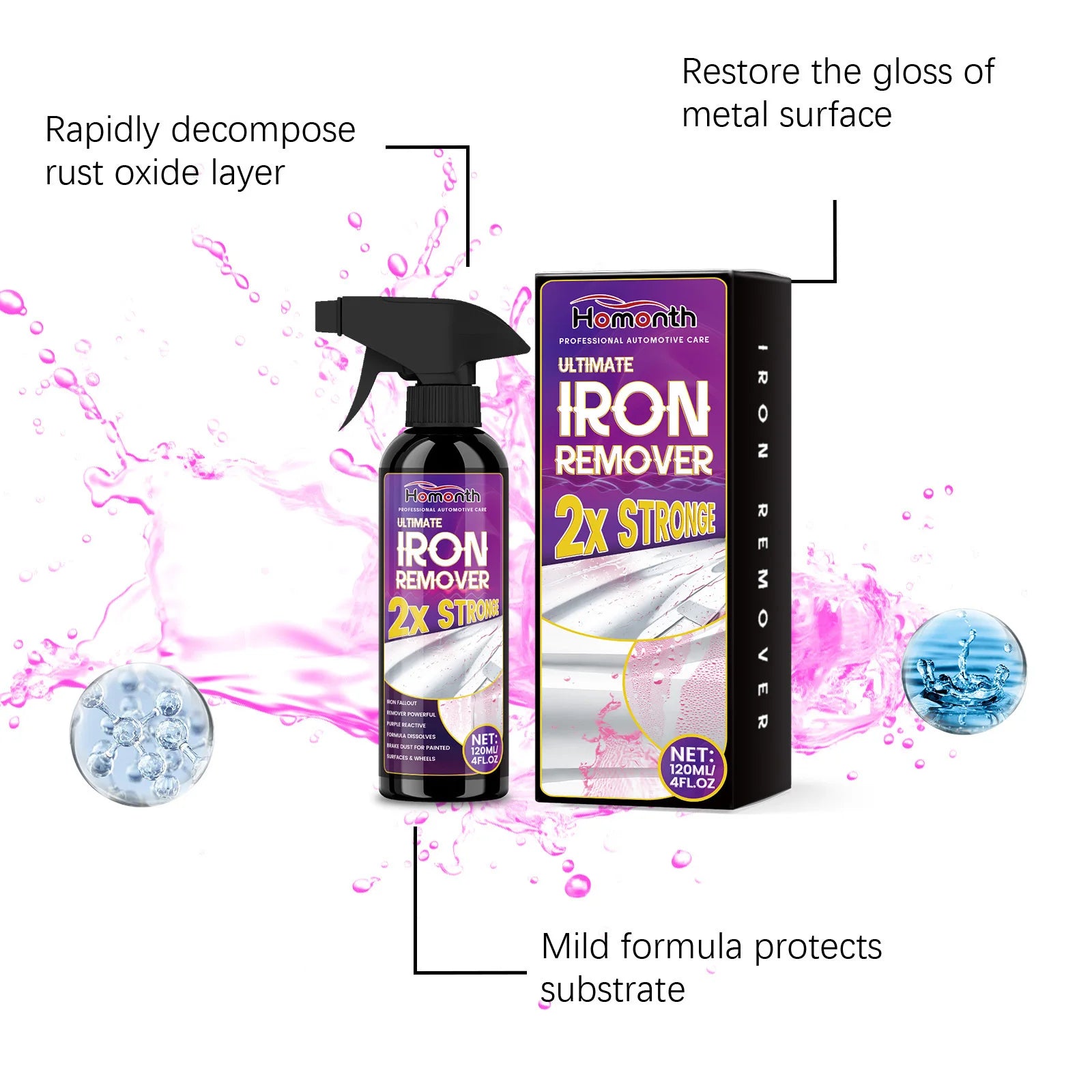 Rust Remover Spray for Metal with Sponge and Towel Metal Derusting & Cleaning Spray for Car Wheels & Multi-Surfaces 120ml 4oz Peaceful Pleasures Health and Wellness