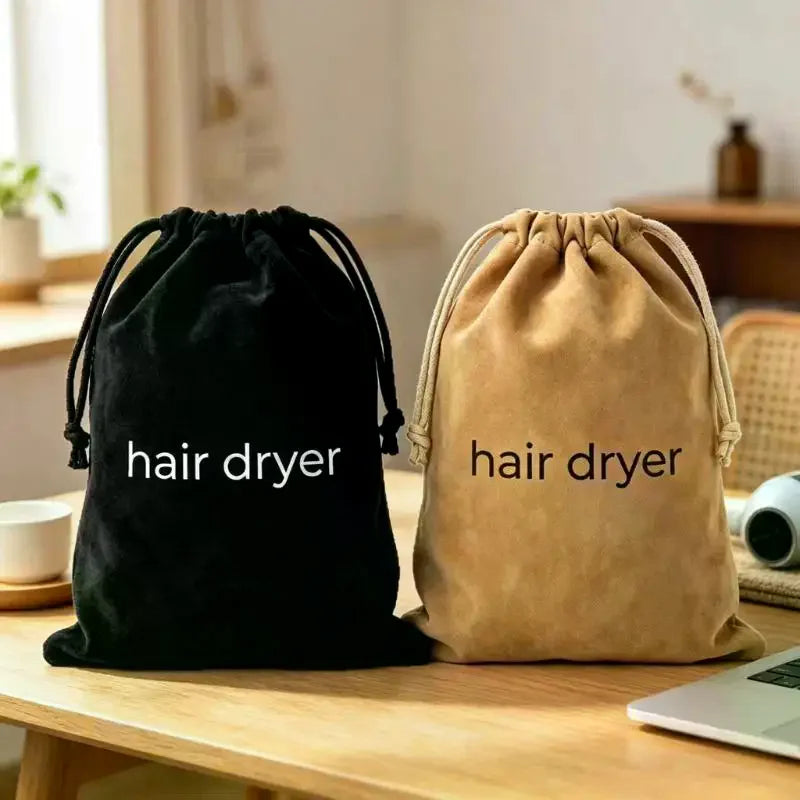 Suede Drawstring Hair Dryer Storage Bag | Travel Organizer