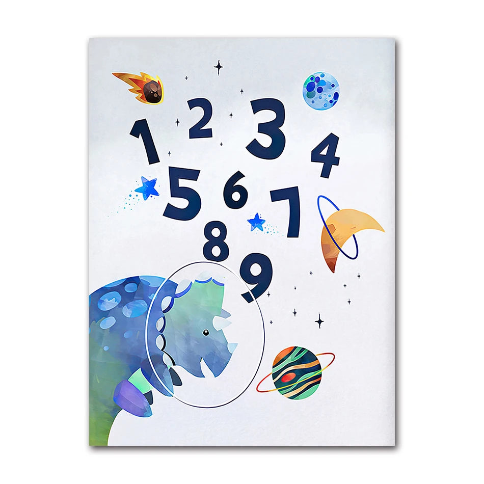 Nursery Wall Art Canvas Painting Nordic Posters And Prints Wall Pictures Baby Room study Decor Dinosaur Space Planet Alphabet Peaceful Pleasures Health and Wellness A1532-02 40x50cm Unframed