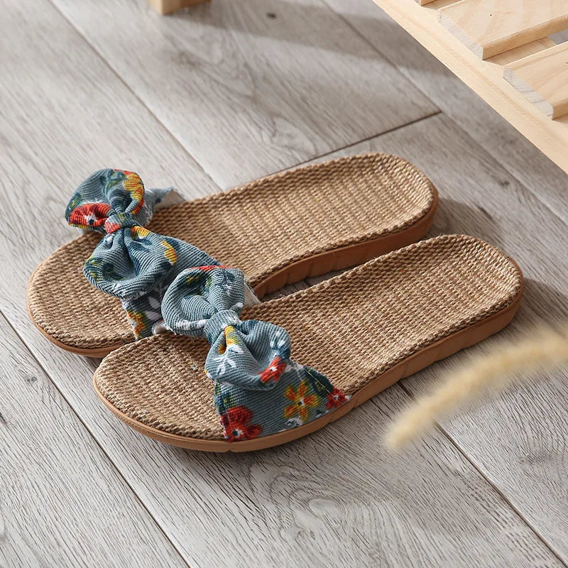 Women's Boho Linen Flip Flops – Bowknot Beach Slippers