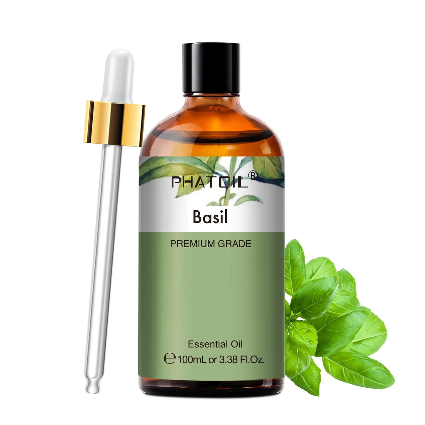 PHATOIL 100ml Aromatherapy Essential Oil-Lavender Rose Vanilla Eucalyptus Sandalwood Pine Needles for Diffuser,Candle Making Peaceful Pleasures Health and Wellness Basil 100ML