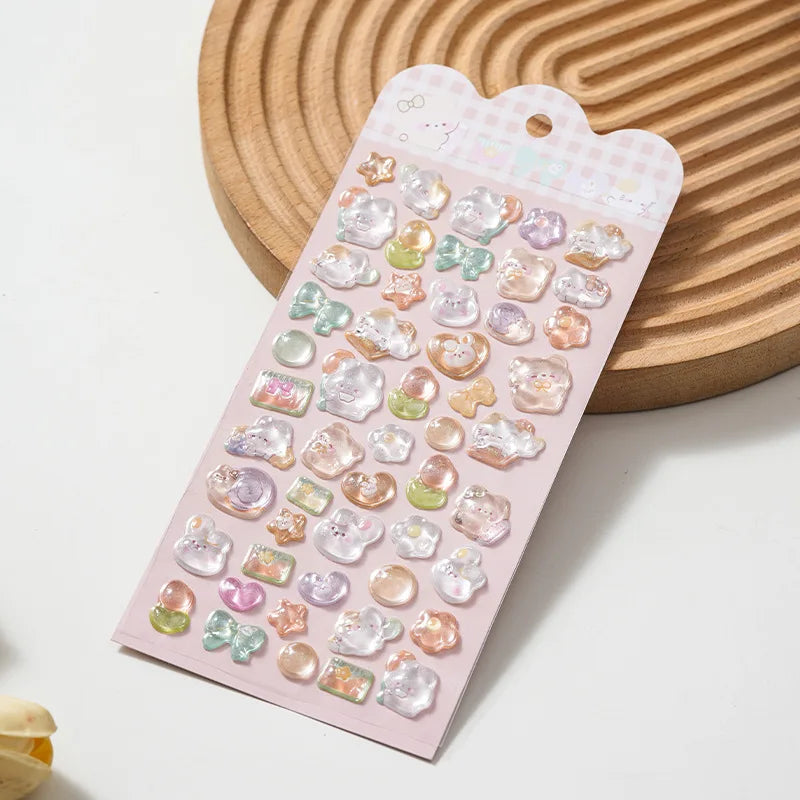 3D Relief Cartoon Crystal Stickers – Phone, Journal & Anime Decor