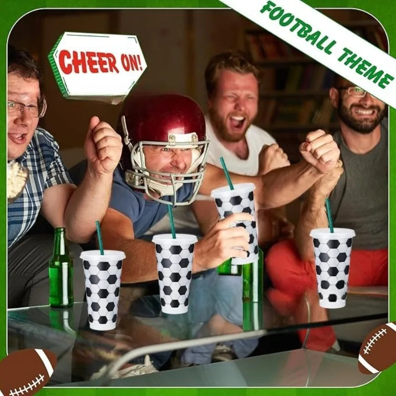Football Design Straw Cups 710ml | Leak-Proof Reusable Tumbler