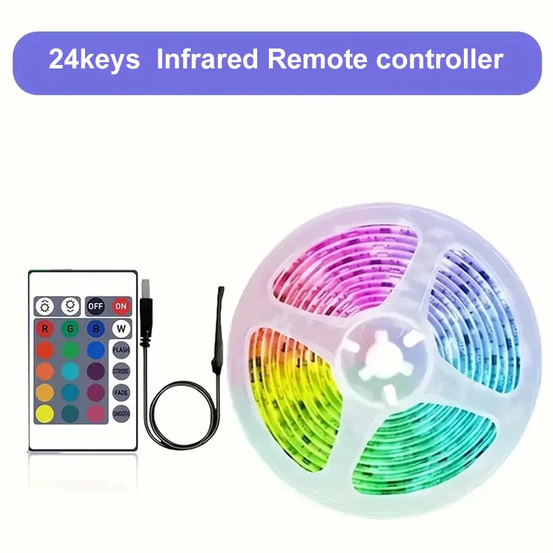 RGB LED Strip Lights 5V USB 24-Key Remote – TV & Bedroom