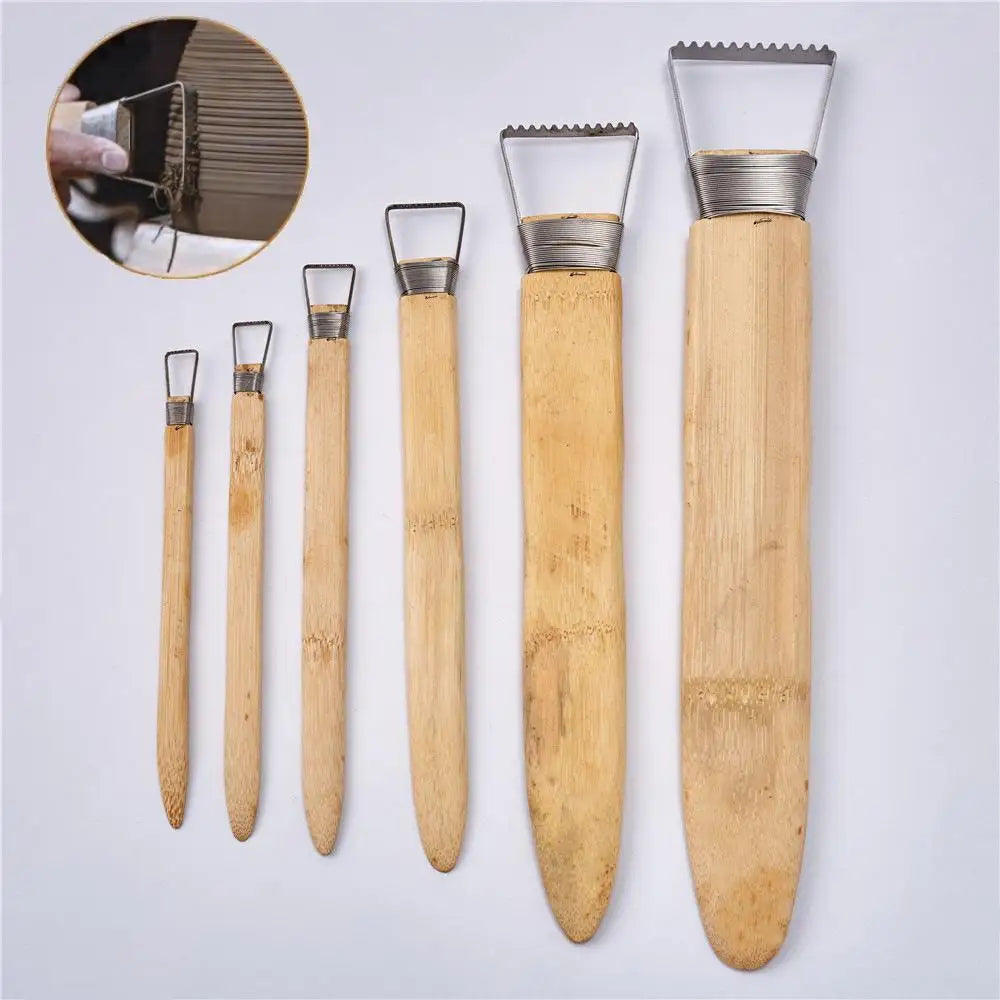 6x Widen Sawtooth Clay Texture Tool Paste Amending Tool Ceramic Sculpture Clay Plastic Bamboo Handle Pottery Clay Scraper Tool Peaceful Pleasures Health and Wellness