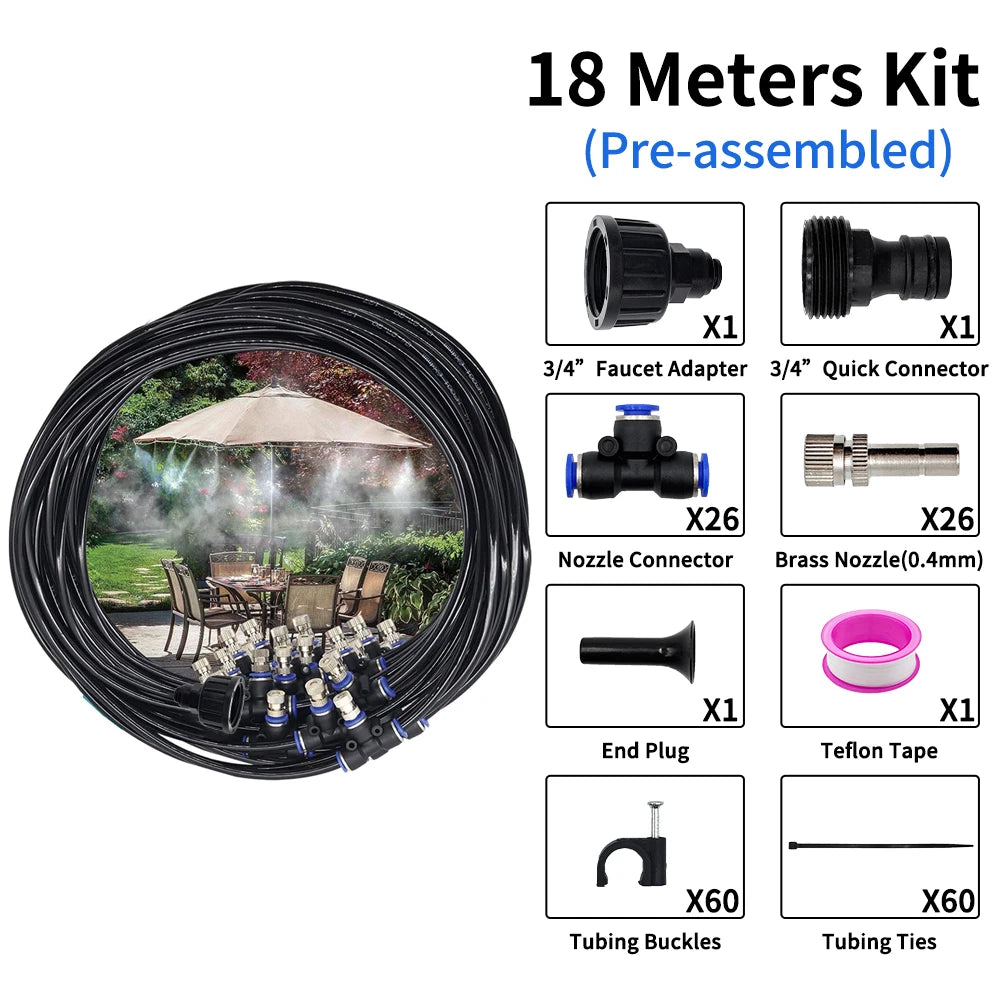 Outdoor Misters Cooling System，Misting Cooling System, Misting Line with Copper Metal Mist Nozzles, Patio Misting System Peaceful Pleasures Health and Wellness 18M Kit