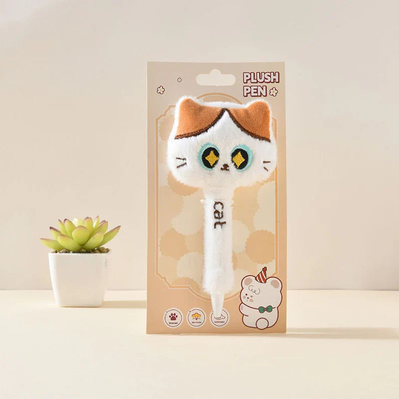 Cute Cat Plush Gel Pen 0.5mm Black Ink – Fun Stationery Gift