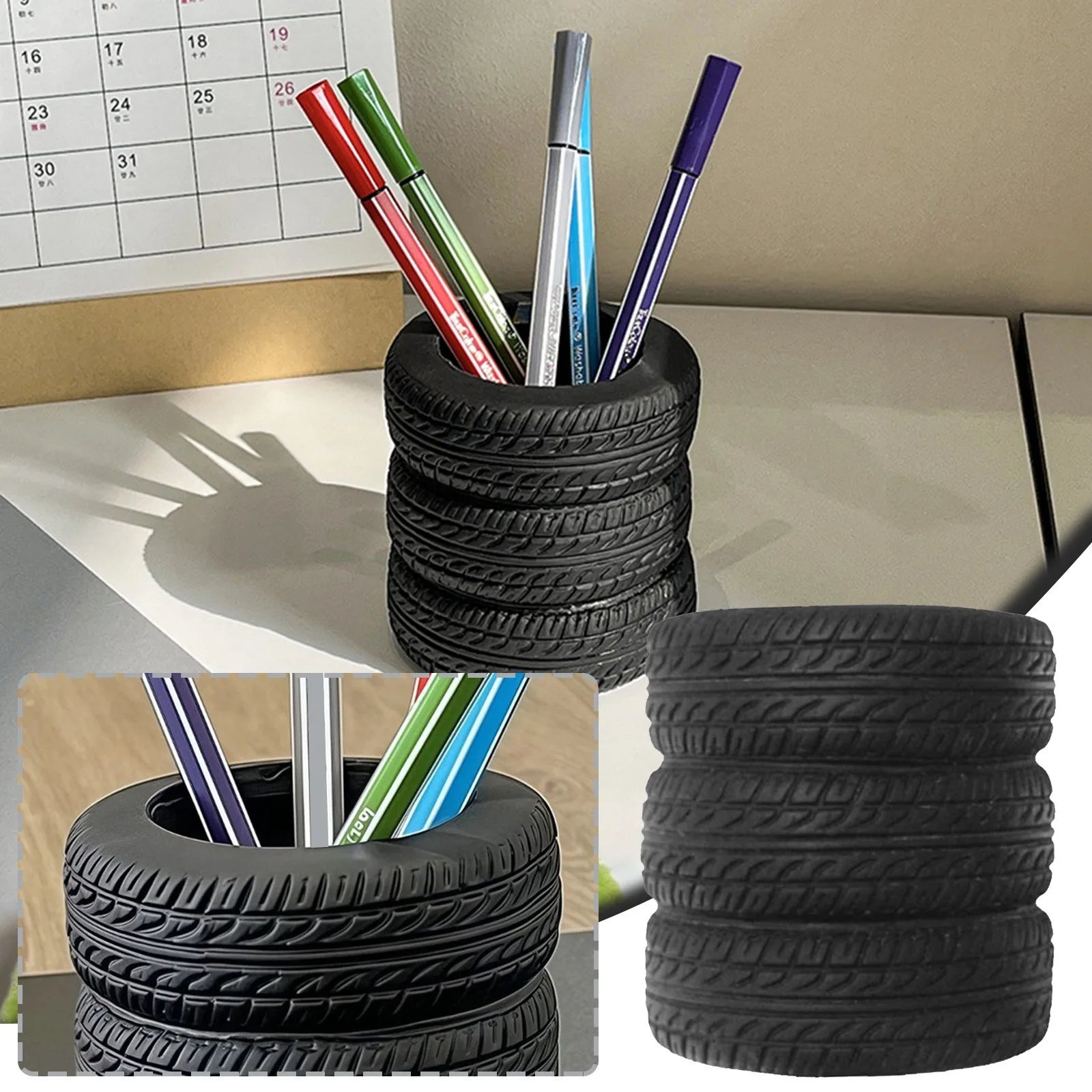 Tire Shaped Pen Holder | Creative Desk Organizer & Decor Pen Holder Peaceful Pleasures Health and Wellness