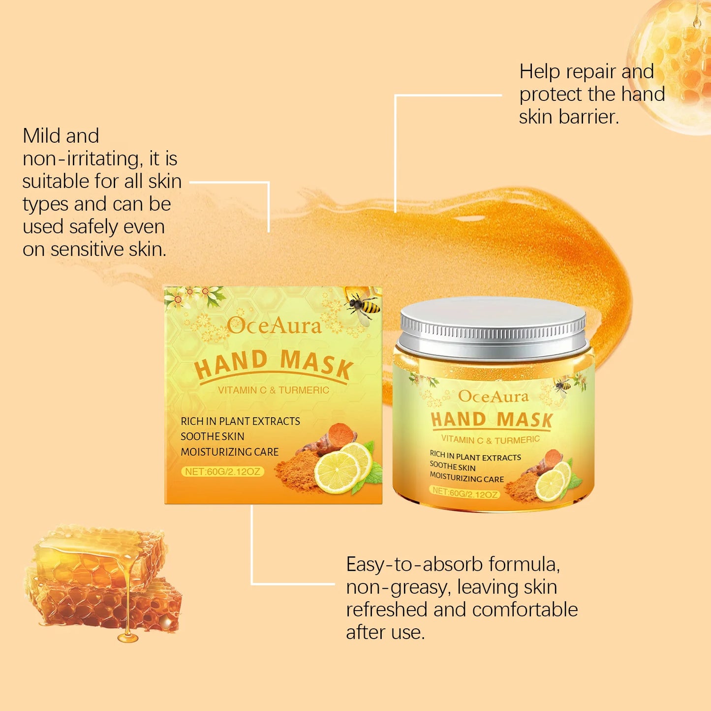 Vitamin C Turmeric Peel Off Hand Mask Moisturizing Nourishing Smoothing Skin Hydrating Improve Roughness Hand Skin Care Peaceful Pleasures Health and Wellness